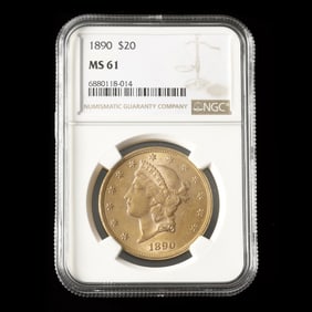 1890 Liberty Head $20 Gold Double Eagle, NGC MS61