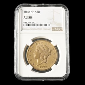 1890-CC Liberty Head $20 Gold Double Eagle, NGC AU58