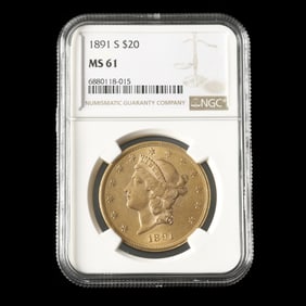 1891-S Liberty Head $20 Gold Double Eagle, NGC MS61
