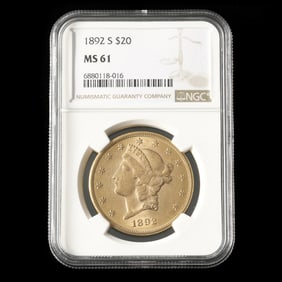 1892-S Liberty Head $20 Gold Double Eagle, NGC MS61