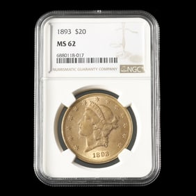 1893 Liberty Head $20 Gold Double Eagle, NGC MS62