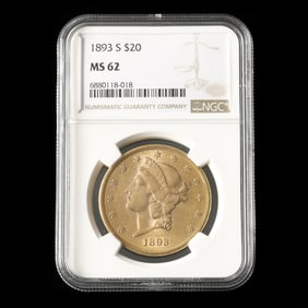 1893-S Liberty Head $20 Gold Double Eagle, NGC MS62