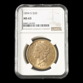 1894-S Liberty Head $20 Gold Double Eagle, NGC MS63