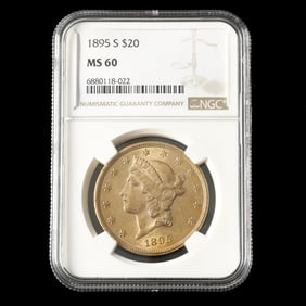 1895-S Liberty Head $20 Gold Double Eagle, NGC MS60