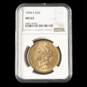 1898-S Liberty Head $20 Gold Double Eagle, NGC MS63