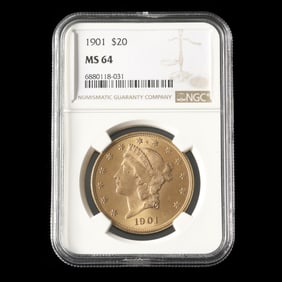 1901 Liberty Head $20 Gold Double Eagle, NGC MS64