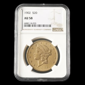 1902 Liberty Head $20 Gold Double Eagle, NGC AU58