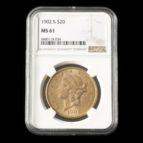 1902-S Liberty Head $20 Gold Double Eagle, NGC MS61