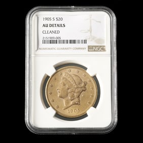 1905-S Liberty Head $20 Gold Double Eagle, NGC AU DETAILS, Cleaned