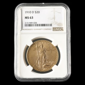 1910-D St. Gaudens $20 Gold Double Eagle, NGC MS63