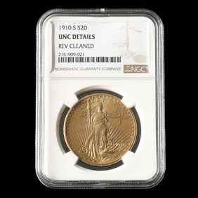 1910-S St. Gaudens $20 Gold Double Eagle, NGC UNC DETAILS
