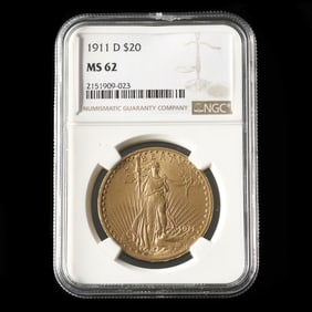 1911-D St. Gaudens $20 Gold Double Eagle, NGC MS62