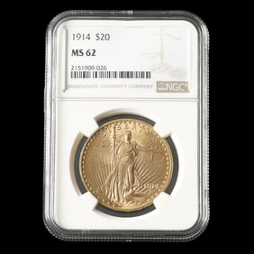 1914 St. Gaudens $20 Gold Double Eagle, NGC MS62
