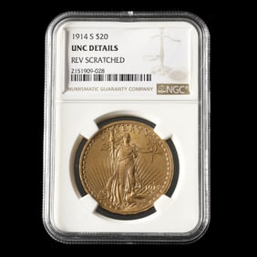 1914-S St. Gaudens $20 Gold Double Eagle, NGC UNC DETAILS