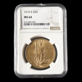 1915-S St. Gaudens $20 Gold Double Eagle, NGC MS64