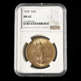 1920 St. Gaudens $20 Gold Double Eagle, NGC MS62