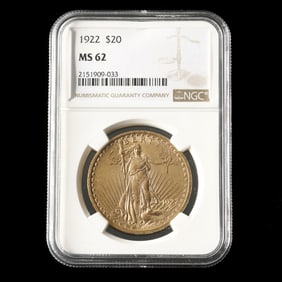 1922 St. Gaudens $20 Gold Double Eagle, NGC MS62