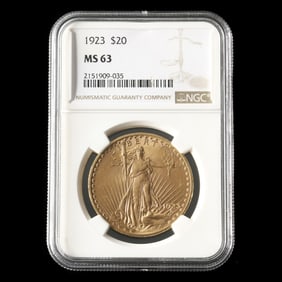 1923 St. Gaudens $20 Gold Double Eagle, NGC MS63