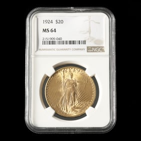 1924 St. Gaudens $20 Gold Double Eagle, NGC MS64