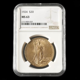 1924 St. Gaudens $20 Gold Double Eagle, NGC MS63
