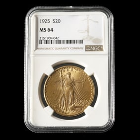 1925 St. Gaudens $20 Gold Double Eagle, NGC MS64