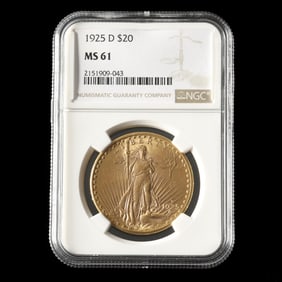 1925-D St. Gaudens $20 Gold Double Eagle, NGC MS61