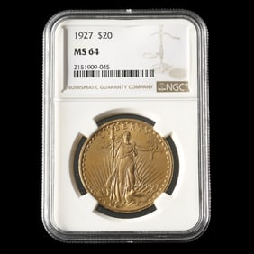 1927 St. Gaudens $20 Gold Double Eagle, NGC MS64