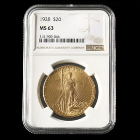 1928 St. Gaudens $20 Gold Double Eagle, NGC MS63