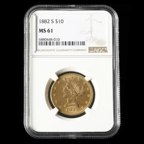 1882-S Liberty Head $10 Gold Eagle, NGC MS61