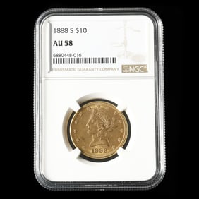 1888-S Liberty Head $10 Gold Eagle, NGC AU58