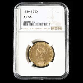 1889-S Liberty Head $10 Gold Eagle, NGC AU58