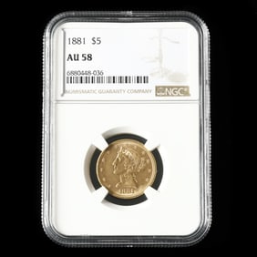 1881 Liberty Head $5 Gold Half Eagle, NGC AU58