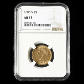 1886-S Liberty Head $5 Gold Half Eagle, NGC AU58