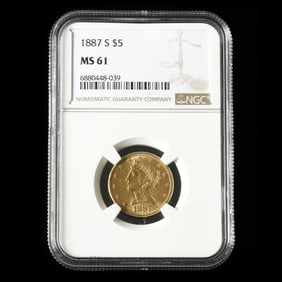 1887-S Liberty Head $5 Gold Half Eagle, NGC MS61