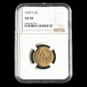 1899-S Liberty Head $5 Gold Half Eagle, NGC AU58