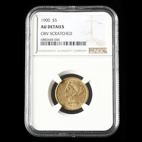 1900 Liberty Head $5 Gold Half Eagle, NGC AU DETAILS OBV SCRATCHED