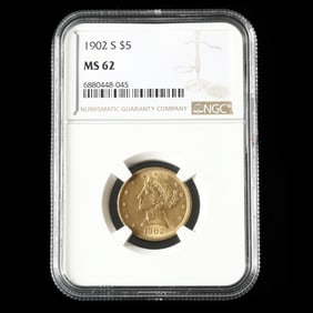 1902-S Liberty Head $5 Gold Half Eagle, NGC MS62