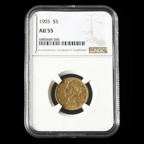1903 Liberty Head $5 Gold Half Eagle, NGC AU55