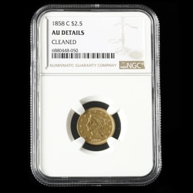 1858-C $2-1/2 Liberty Head Quarter Eagle, NGC AU DETAILS CLEANED