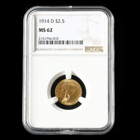 1914-D $2-1/2 Indian Head Quarter Eagle, NGC MS62