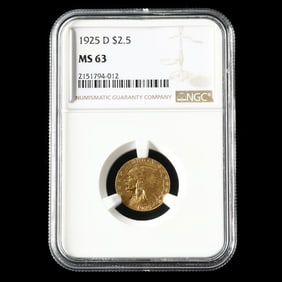 1925-D $2-1/2 Indian Head Quarter Eagle, NGC MS63