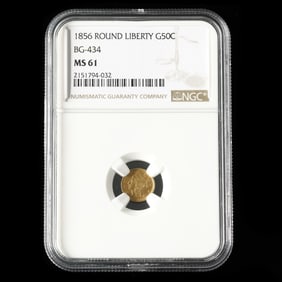 1856 Round Liberty Head Gold 50 Cents, NGC MS61