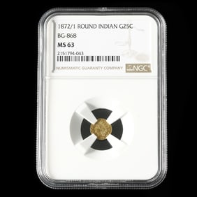 1872/1 Round Indian California Gold 25 Cents, MS63