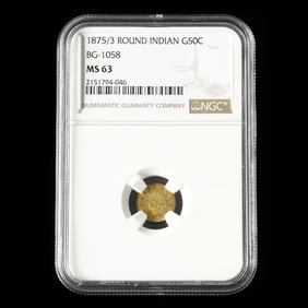 1875/3 Round Indian California Gold 50 Cents, NGC MS63