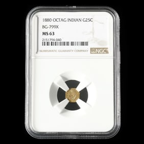 1880 Octagonal Indian Gold 25 Cents, NGC MS63