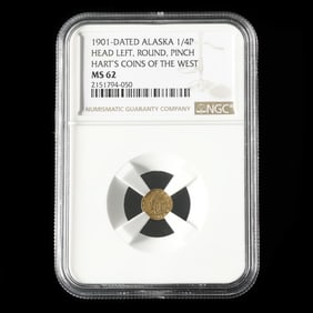 1901-Dated Alaska Gold, 1/4 Pinch Round, Head Left, NGC MS62