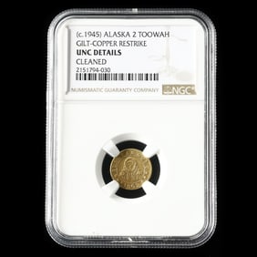 Alaska, 2 Toowah, Gilt-Copper Restrike (circa 1945), NGC UNC DETAILS