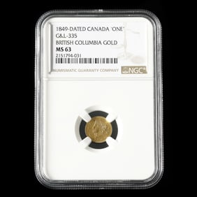 1849-Dated Canada "ONE", British Columbia Gold, NGC MS63