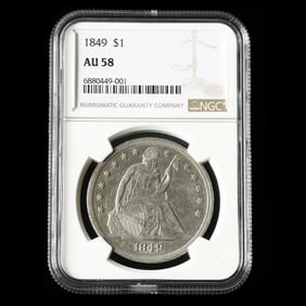 1849 Liberty Seated $1, NGC AU58
