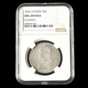 1836 Lettered Edge Capped Bust Half Dollar, NGC UNC DETAILS, CLEANED